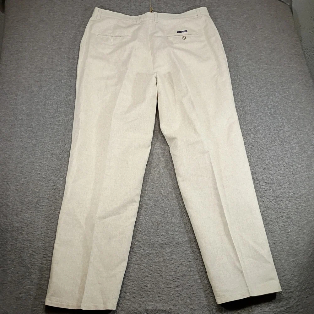 Vintage Denver Hayes Linen Pleated Trousers Pants Mens 40x32 Beige CANADA MADE